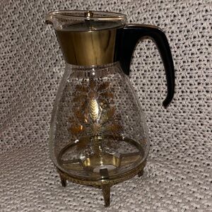 Rare full set - Pyrex Golden Poinsettia/Atomic Floral Glass Coffee Carafe